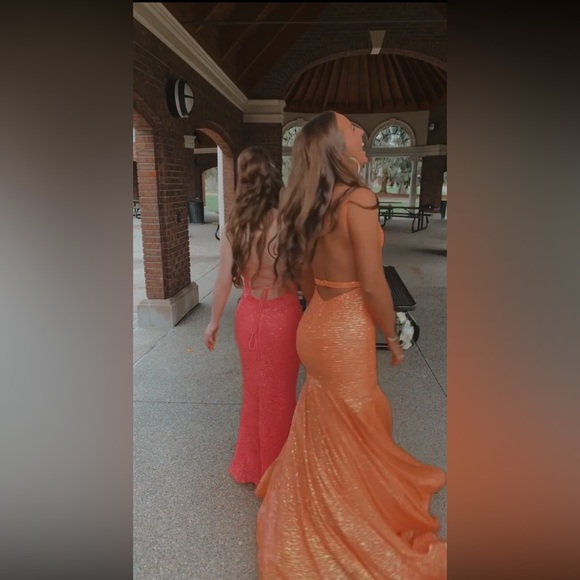 Coral Prom Sequence Long Backless Mermaid Dress - Picture 6 of 9